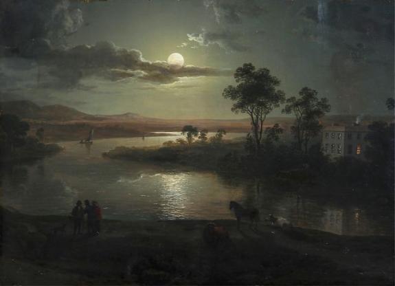 Evening Scene With Full Moon And Persons