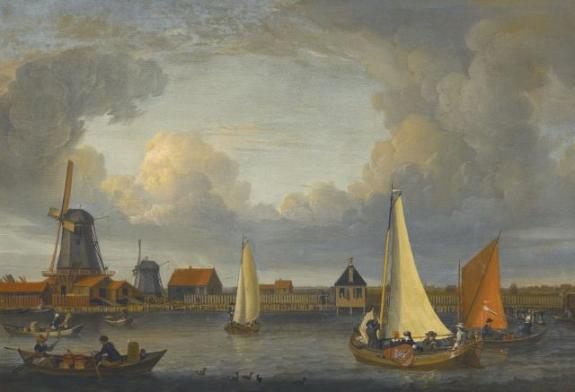 A River Landscape With Fishermen In Rowing Boats