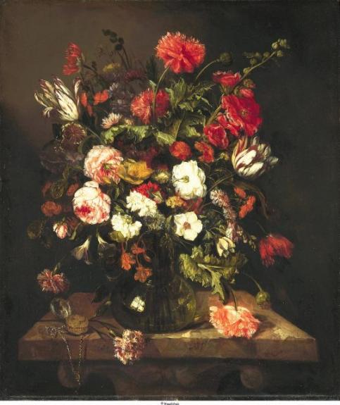 Flowers Still Life with a Timepiece