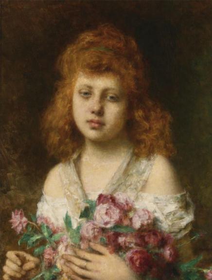 Auburn Haired Beauty Holding Red Roses