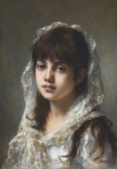 Young Girl Wearing A White Veil