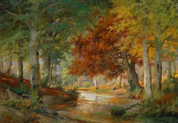 Woman Collecting Wood In An Autumn Woodland
