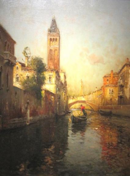 A Venetian Canal with Gondolas