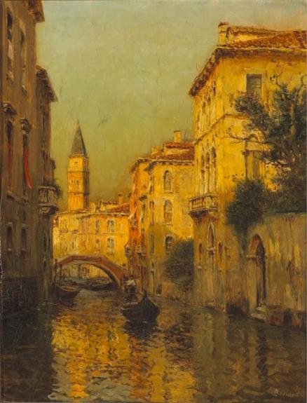 View Of A Venetian Canal With Gondolas