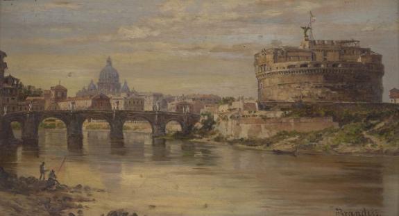 A View Of The Tiber With Castel Sant Angelo And St. Peters