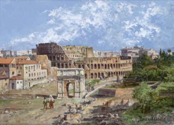 View Of The Colosseum And The Arch Of Constantine