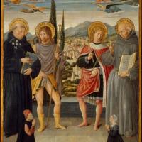 Saints Nicholas of Tolentino, Roch, Sebastian, and Bernardino of Siena, with Kneeling Donors