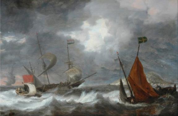 Sea Storm With Sailing Ships