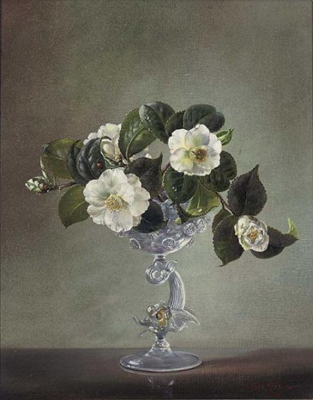 Camellias in a Venetian glass