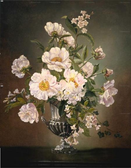 Flowers In A Silver Pedestal Vase