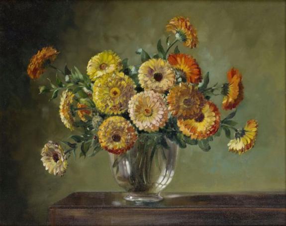 Marigolds In A Glass Vase