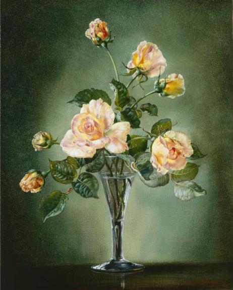 Pink Roses In A Glass Vase