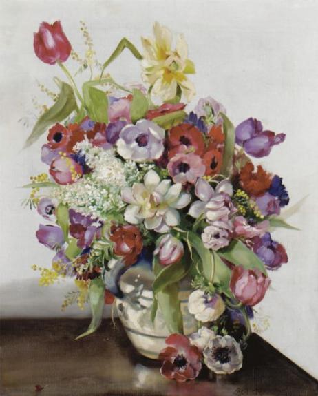 Still Life With Pansies And Tulips