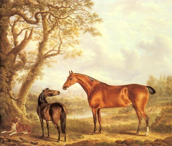 Hunters And A Spaniel In An Extensive Landscape