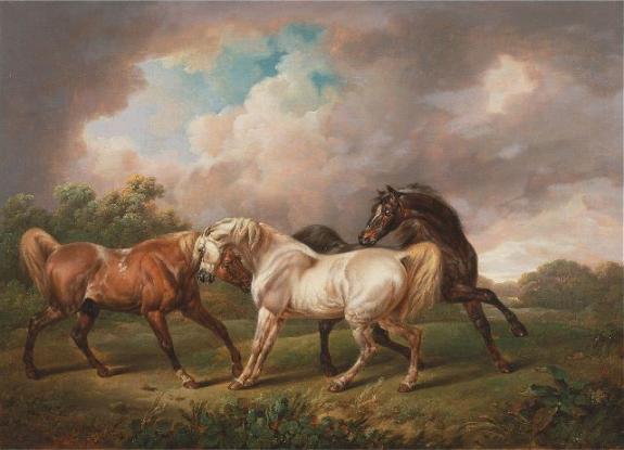 Three Horses In A Stormy Landscape