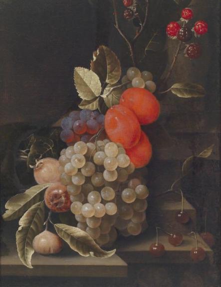 Still Life With Grapes, Cherries and Golden Leaves