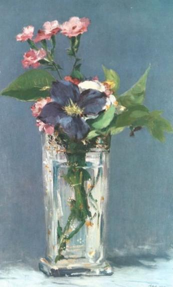 Carnations And Clematis In a Crystal Vase
