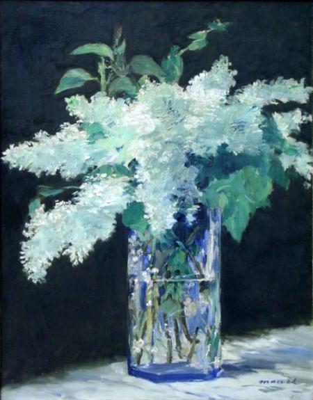 White Lilacs in a Glass Vase