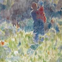 Mother And Child In A Sunlit Garden