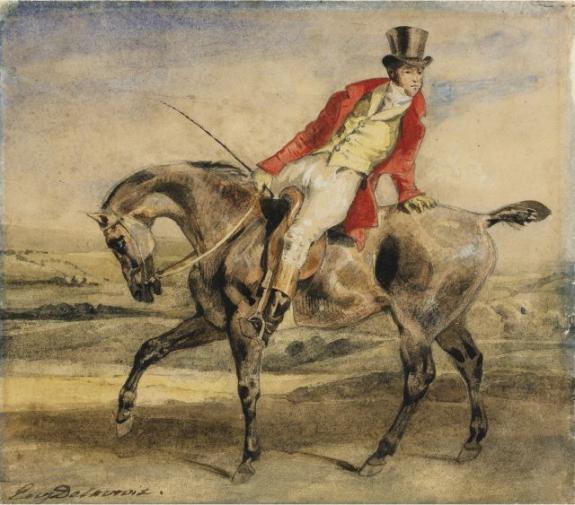 Horseman Wearing A Red Jacket, Looking Backward