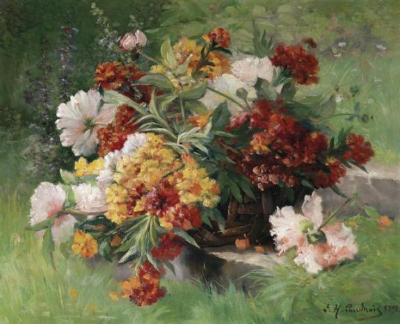 Flowers In A Willow Basket