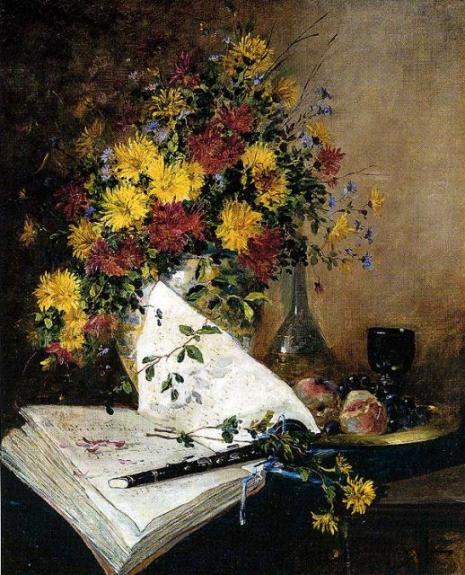 Still Life Of Flowers With Flute