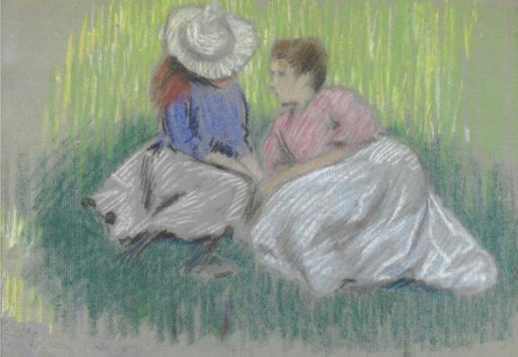 Sull'erba (Femme Et Fillette Assieses Sur L'herbe)