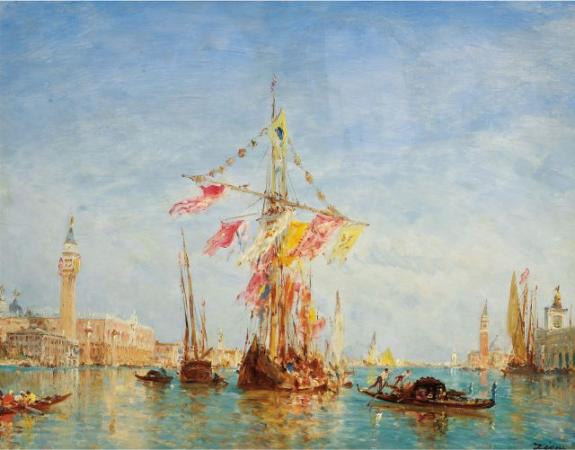 A Sailing Boat On A Feast Day On The Grand Canal In Venice