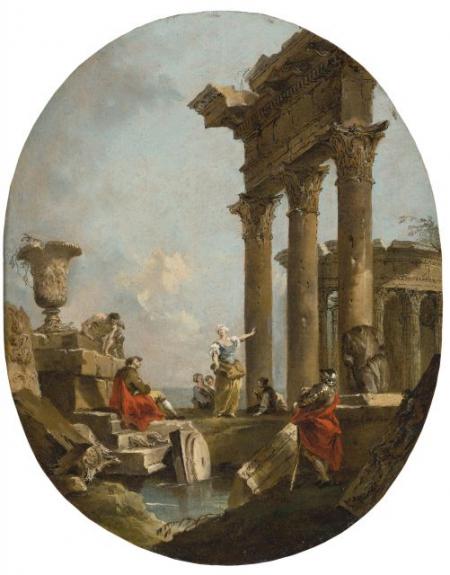 An Architectural Capriccio With Figures Amongst Classical Ruins
