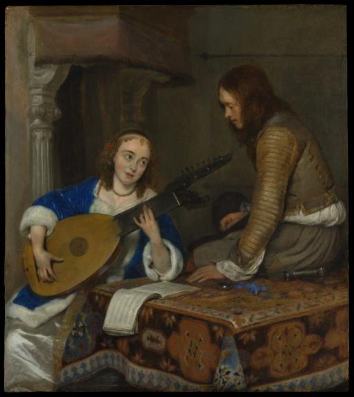 A Woman Playing The Theorbo