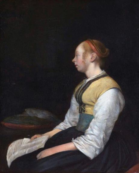 Seated Girl In Peasant Costume. Circa 1650. Oil On Panel. 28 23 Cm