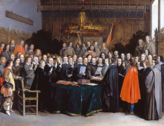 The Swearing Of The Oath Of Ratification Of The Treaty Of M Nster In 1648. 1648. Oil On Copper. 45.4 58.5 Cm