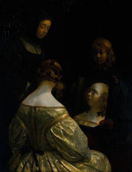 Woman At A Mirror. Circa 1650. Oil On Panel. 34.5 26 Cm