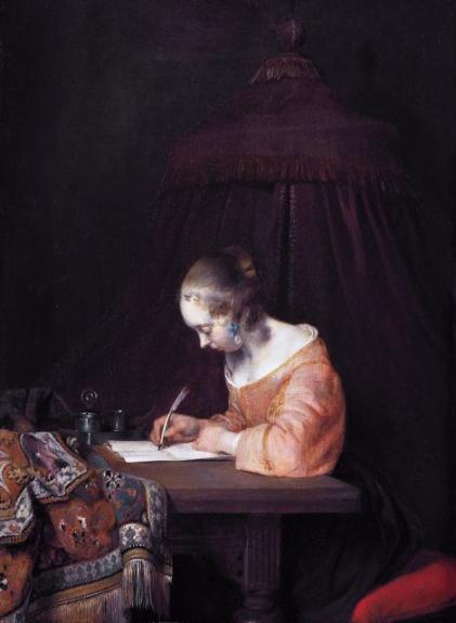Woman Writing A Letter. Circa 1655. Oil On Panel. 39 29.5 Cm