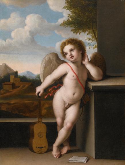 Giovanni Battista Salvi An Angel Holding A Guitar