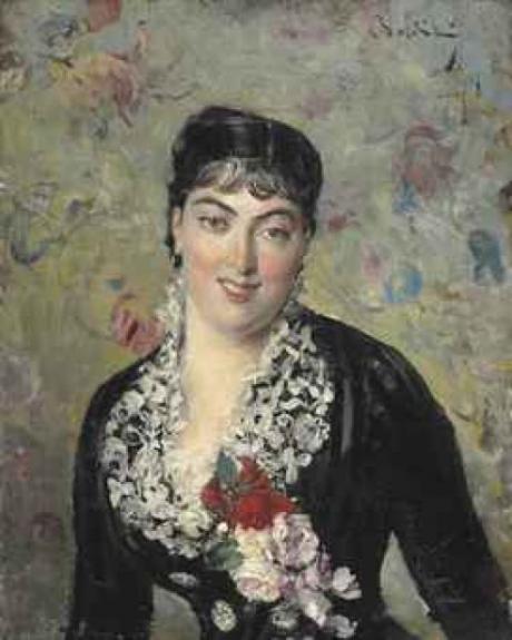 Portrait De Femme Au Bouquet De Roses