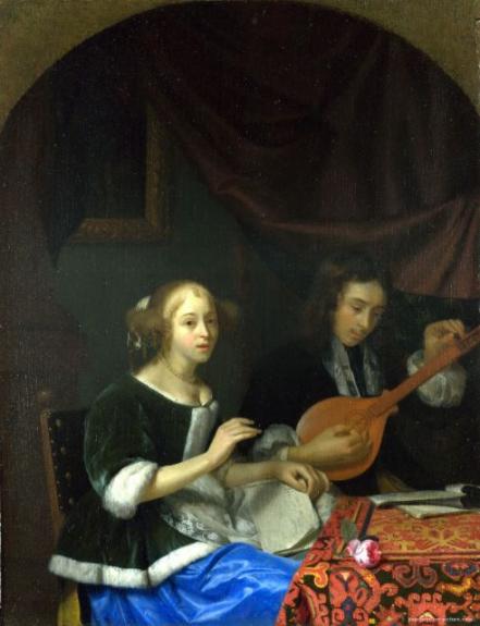 A Woman Singing And A Man With A Cittern