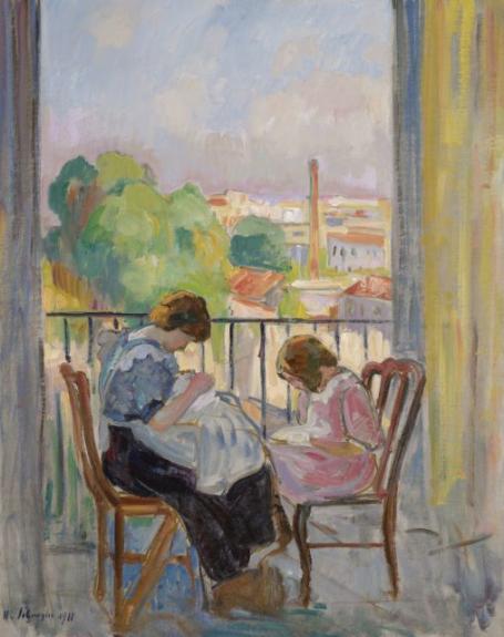 Madame Lebasque Et Sa Fille Cousant Devant La Fenetre