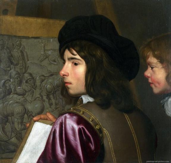 Two Boys Before An Easel