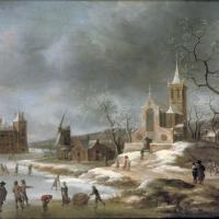 A Winter Landscape With Activities On The Ice Near Castle Buren