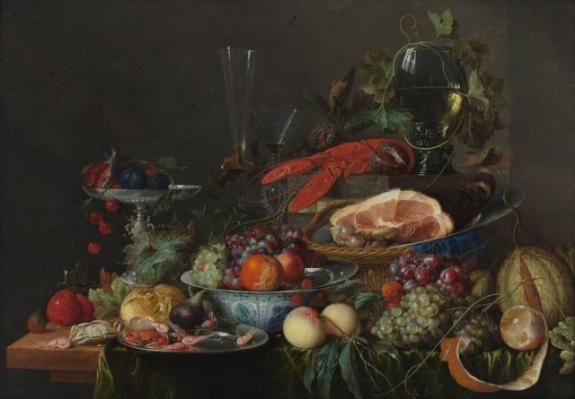 Still Life With Ham, Lobster And Fruit