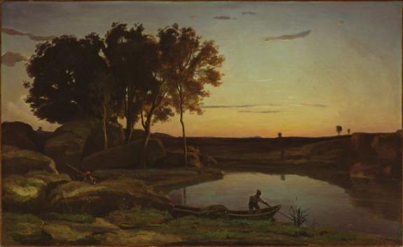 Landscape With Lake And Boatman