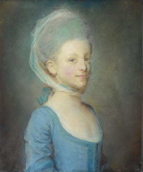 Portrait Of A Young Woman Wearing A Kerchief Of Striped Gauze