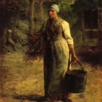Woman Carrying Firewood And A Pail