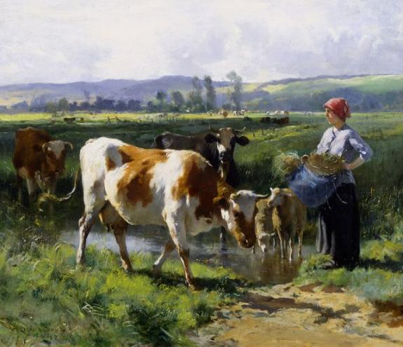 Milkmaid With Cows