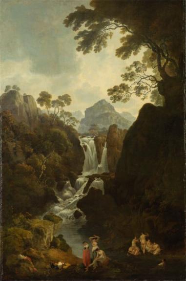 A Waterfall With Bathers