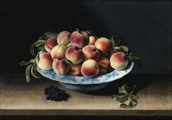 Still Life With Peaches In A Chinese Ming Porcelain On An Entablature