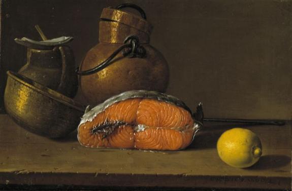 Still Life with Salmon, Lemon and three Vessels