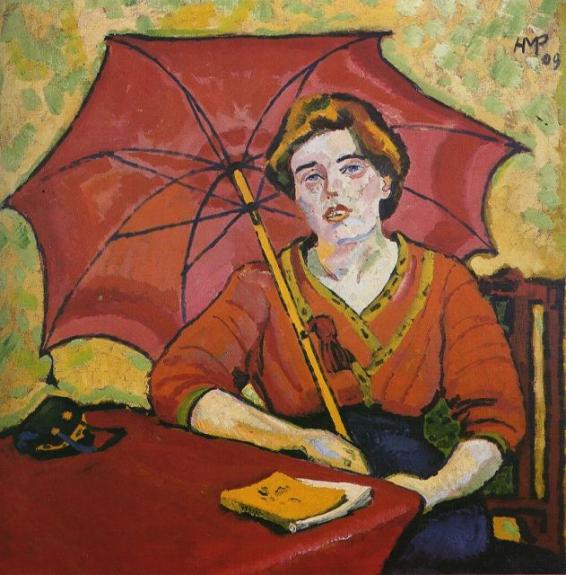 Girl in Red With A Parasol