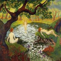 Three Bathers Among The Irises
